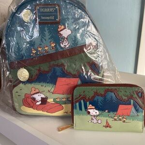 Peanuts Snoopy Kids Backpack and Wallet - Blue and Green.